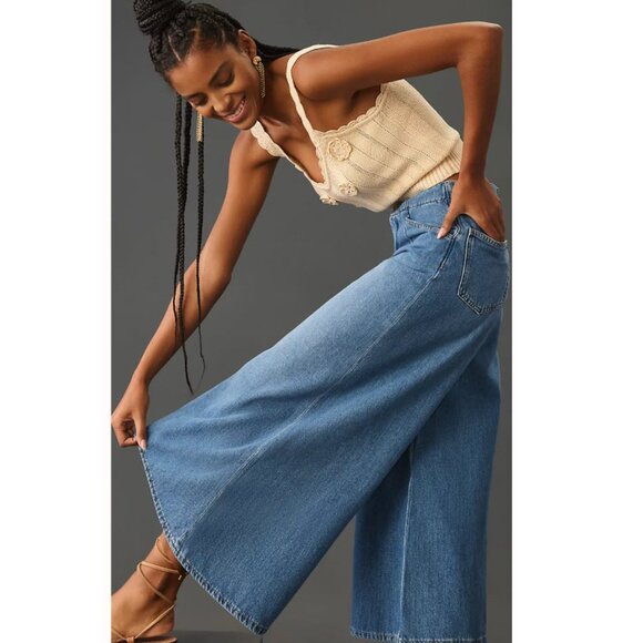 Anthropologie PILCRO Corset High-Rise Crop Culotte Jeans Size 25 Light Wash - Picture 1 of 16